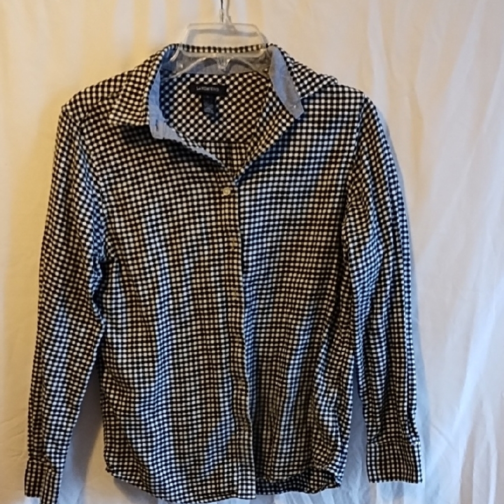 Lands and black and white cotton checkered button front shirt, size S